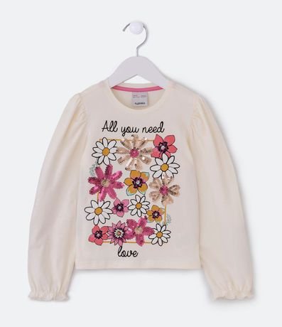 Blusa Infantil en Cotton con Estampado de Flores con Lentejuelas - Talle 5 a 14 años 1