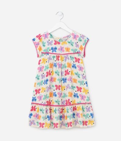 Vestido Marias Infantil con Estampado de Mariposas y Pompones - Talle 1 a 5 años