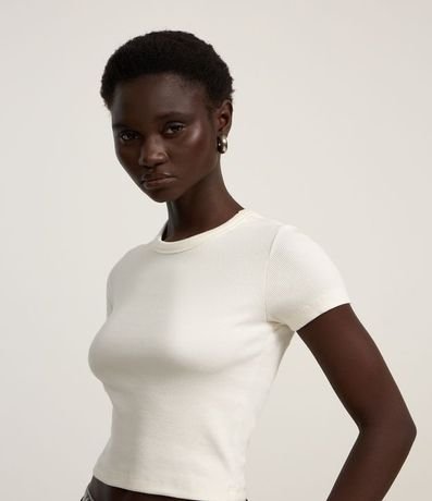 Blusa en Rib Acanalada con Manga Corta