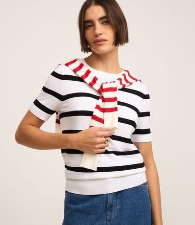 Blusa de Punto con Estampa a Rayas