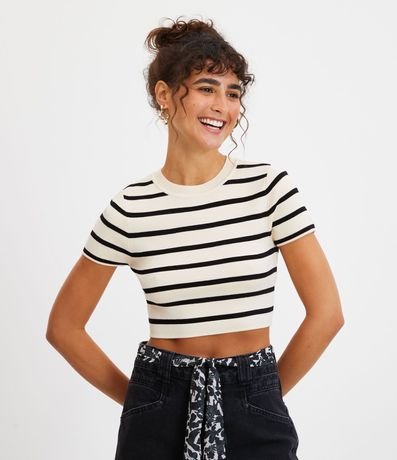 Blusa Cropped en Viscosa con Textura en Rayas