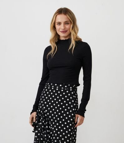 Blusa Cropped en Viscosa Acanalada con Volantes 1