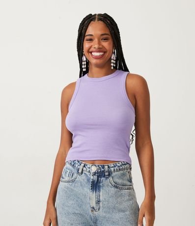 Blusa Cropped sin Manga en Ribana con Cuello Redondo 1