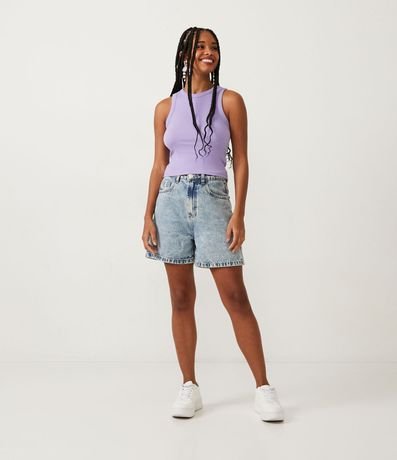 Blusa Cropped sin Manga en Ribana con Cuello Redondo 2