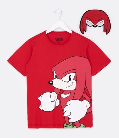 Remera Infantil Estampado Knuckles Sonic con Máscara - Talle 4 a 12 años 1