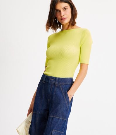 Blusa de Punto Acanalada con Cuello Barco 1
