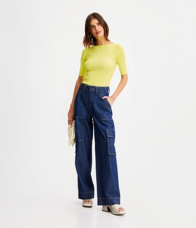 Blusa de Punto Acanalada con Cuello Barco 2