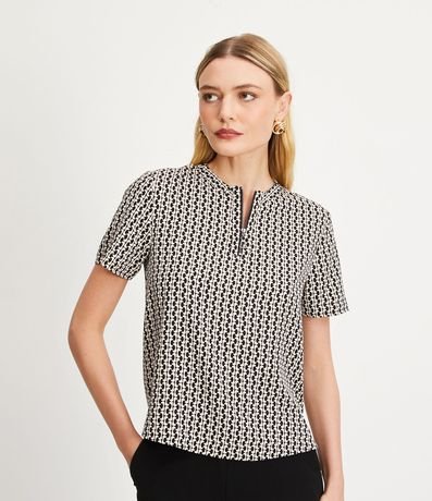 Blusa en Crepé Geométrico con Cremallera Frontal 1