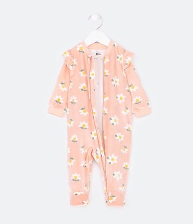 Mono Infantil en Plush con Volado y Estampado de Florzitas - Talle 0 a 18 meses 3