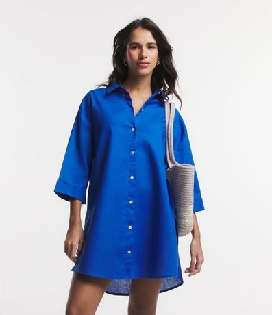 Salida de Playa Camisa Alargada en Lino con Manga Doblada en la