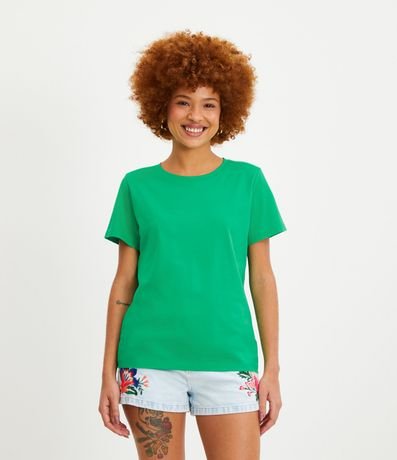 Blusa Alargada Básica en Algodón con Cuello Redondo y Manga Corta 1