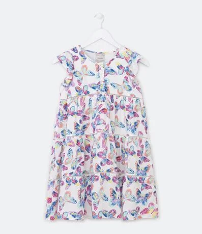 Vestido Infantil Marias en Viscosa con Botones y Estampa de Mariposas - Talle 5 a 14 años