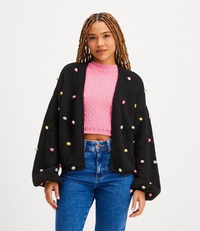Cardigan en Punto con Manga Amplia y Lunares de Colores