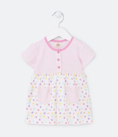 Vestido Infantil con Bombacha Estampa de Corazones y Rayas - Talle 0 a 18 Meses 2