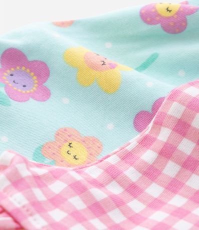 Kit 02 Shorts Infantiles con Estampas de Cuadros y Flores - Talle 0 a 18 Meses 2