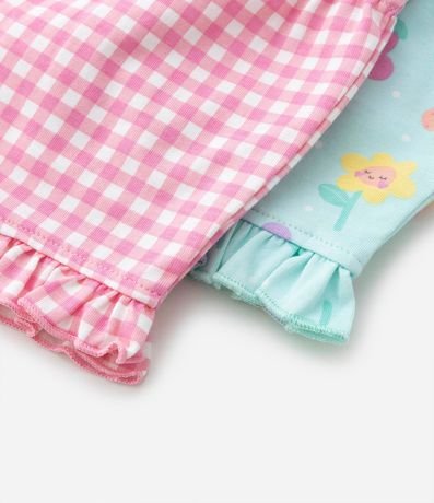 Kit 02 Shorts Infantiles con Estampas de Cuadros y Flores - Talle 0 a 18 Meses 3