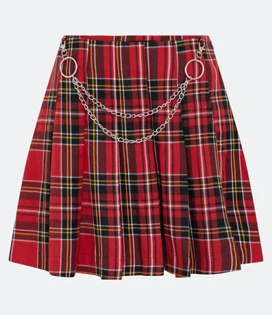 Pollera Corta Pliegada en Sastrería de Cuadros con Cadenas