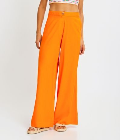 Pantalón Pantalona en Lino con Bolsillos y Botón en la Cintura 2