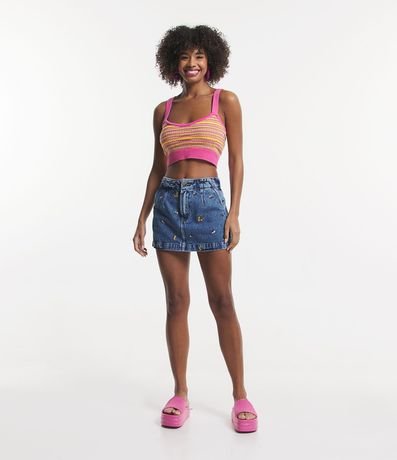 Blusa Cropped de Tirantes en Punto Rayado 2
