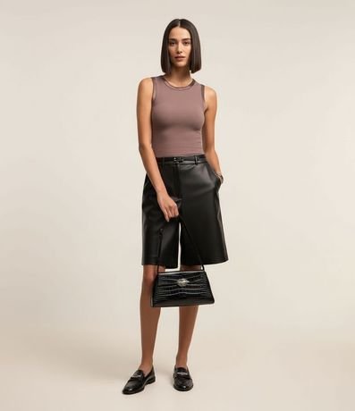 Blusa sin Manga en Punto de Viscosa con Detalle en Satén 6