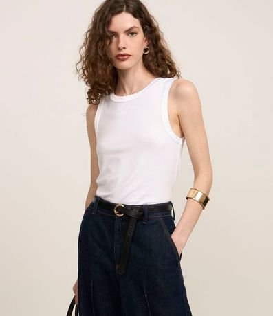 Blusa sin Manga en Punto de Viscosa con Detalle en Satén