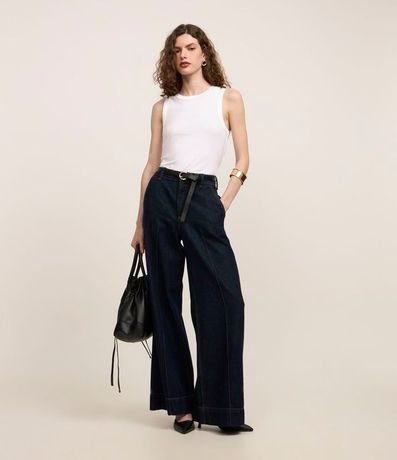 Blusa sin Manga en Punto de Viscosa con Detalle en Satén 2