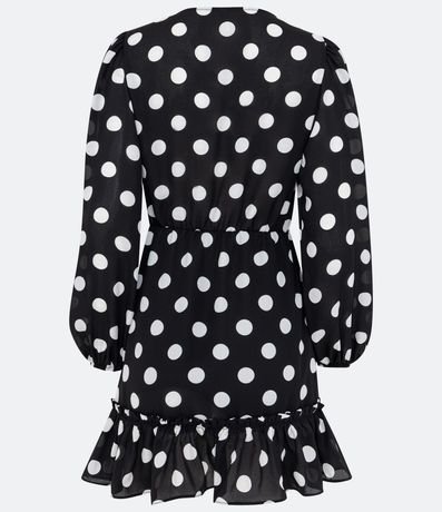 Vestido Corto en Crepé con Estampado de Lunares y Volados 2