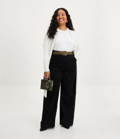 Pantalón Wide Leg en Sarga con Botón Curve & Plus Size