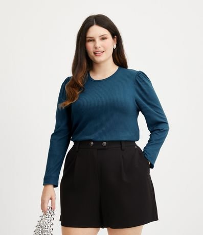 Blusa en Ribana con Manga Larga Abullonada Curve & Plus Size 1