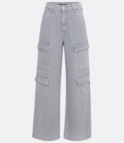 Pantalón Wide Leg Cintura Alta en Sarga con Bolsillos Cargo 5