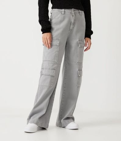 Pantalón Wide Leg Cintura Alta en Sarga con Bolsillos Cargo 2
