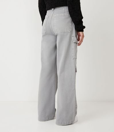 Pantalón Wide Leg Cintura Alta en Sarga con Bolsillos Cargo 3