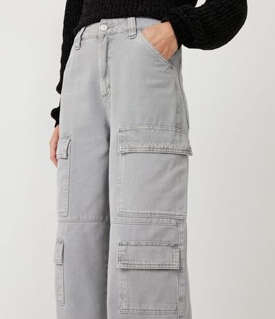 Pantalón Wide Leg Cintura Alta en Sarga con Bolsillos Cargo 4