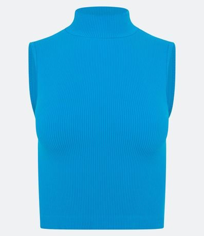Blusa Musculosa en Poliamida Acanalada con Cuello Alto 5
