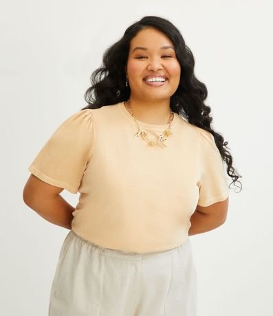 Blusa en Media Malla con Manga Abullonada y Efecto Desteñido Curve & Plus Size 1