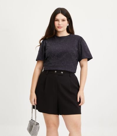 Blusa en Algodón con Purpurina y Manga Abullonada Curve & Plus Size 1