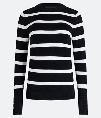 Suéter en Punto Rayado con Botones en la Manga