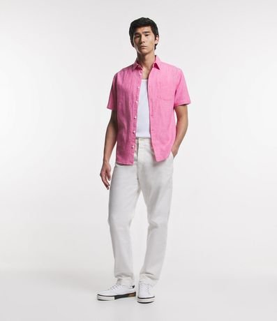 Camisa Comfort Básica en Lino con Bolsillo Delantero 2