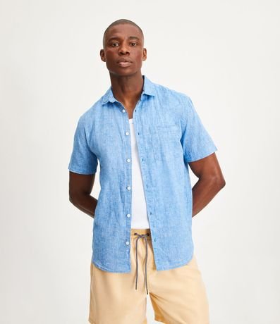 Camisa Manga Corta en Lino con Bolsillo