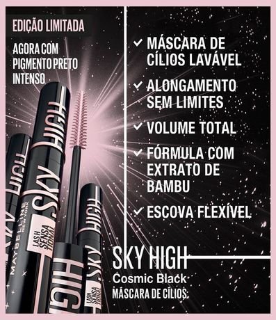 Máscara de Cílios NY Lash Sensational Sky High Cosmic Black Lavável Maybelline 5