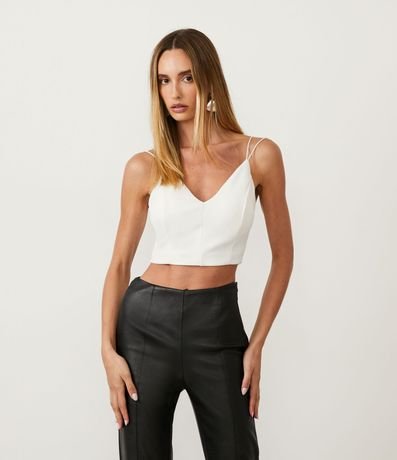 Blusa Cropped en Punto Roma con Escote V