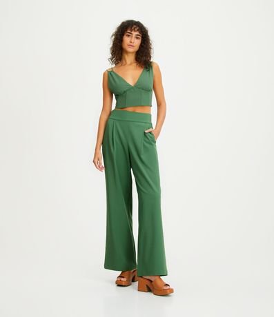 Pantalón Pantalona en Crepé con Pliegues