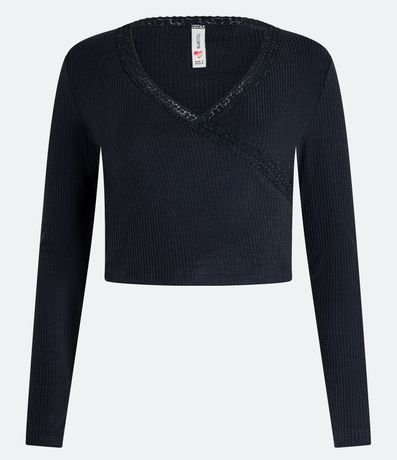 Blusa en Ribana con Detalle en el Cuello y Manga Larga 1