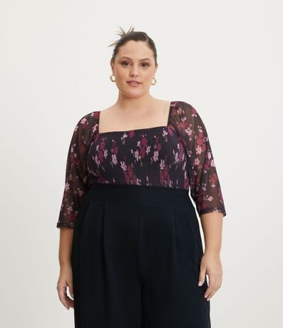 Blusa en Tul con Escote Cuadrado y Estampa Floral Curve & Plus Size
