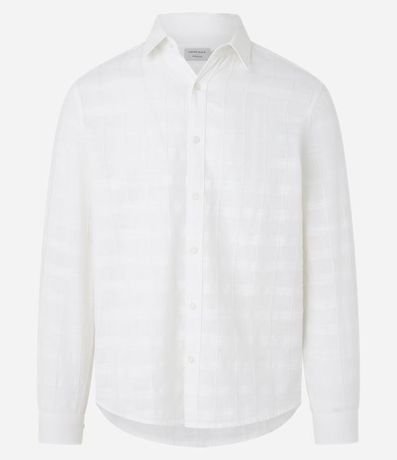 Camisa Regular en Lino con Textura Grid y Manga Larga 5