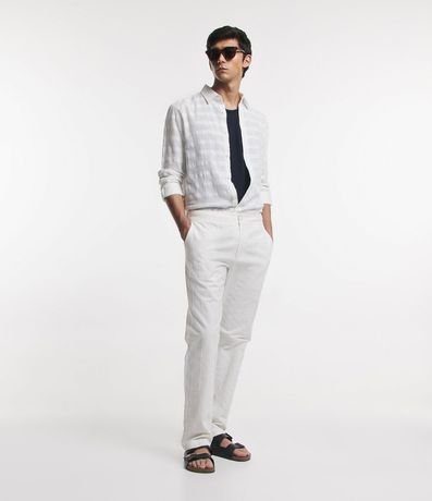 Camisa Regular en Lino con Textura Grid y Manga Larga 2