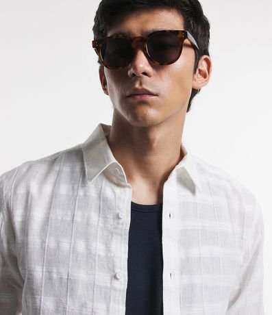 Camisa Regular en Lino con Textura Grid y Manga Larga 3