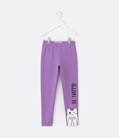 Pantalón Legging Infantil en Algodón con Forro Calentito y Estampado de Gatito - Talle 5 a 14 años 1