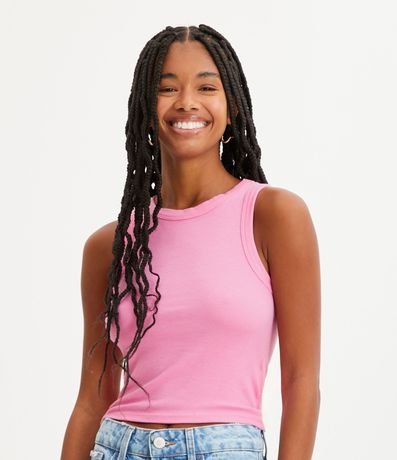Blusa Cropped sin Manga en Ribana con Cuello Redondo 2