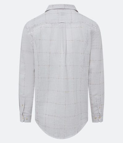Camisa Regular en Lino con Estampa de Cuadros 3